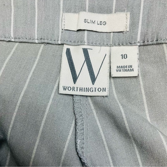 WORTHINGTON Slim Leg Gray White Pin Striped Ankle Dress Pants Woman 10 - Picture 3 of 9